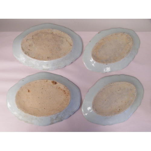 5 - Two identical pairs of late 18thC Chinese porcelain, oval wavy edged dishes, decorated in blue and w... 