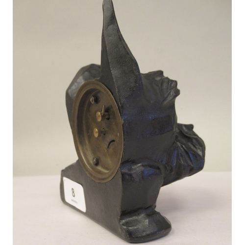 8 - An Art Deco German Oswald Rolling Eye clockwork, novelty timepiece, in a black painted cast iron cas... 