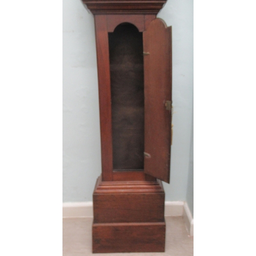 191 - A mid/late 18thC oak longcase clock, the hood having a pointed arch pediment, round arch window and ... 