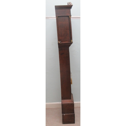 191 - A mid/late 18thC oak longcase clock, the hood having a pointed arch pediment, round arch window and ... 