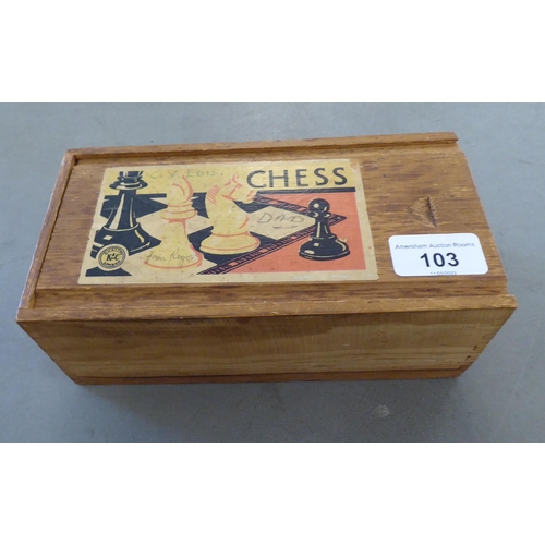 103 - A complete K&C of London turned wooden chess set  boxed