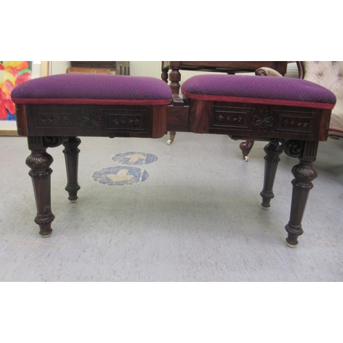 108 - A mid Victorian Wadman Patent rosewood framed, adjustable duet stool, raised on tapered legs  19