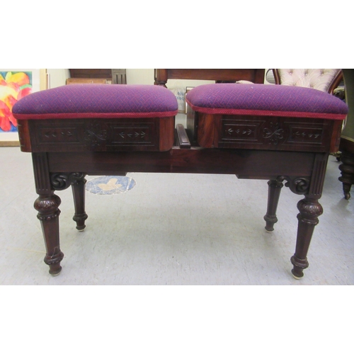 108 - A mid Victorian Wadman Patent rosewood framed, adjustable duet stool, raised on tapered legs  19