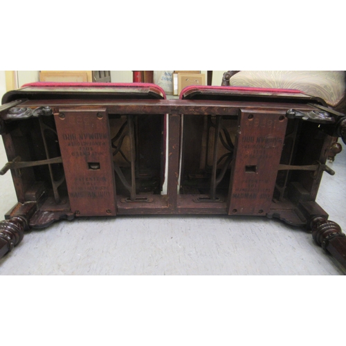 108 - A mid Victorian Wadman Patent rosewood framed, adjustable duet stool, raised on tapered legs  19