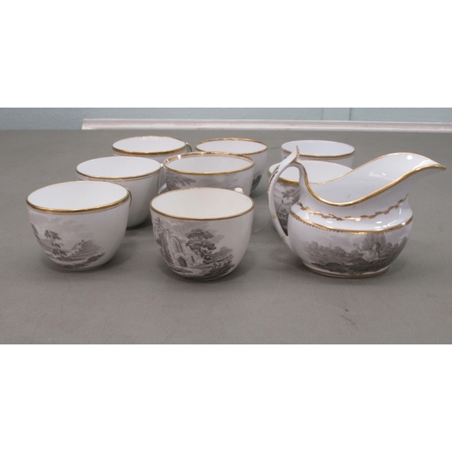 130 - Decorative ceramics: to include eight similar 18thC porcelain tea cups, variously gilded and bat pri... 