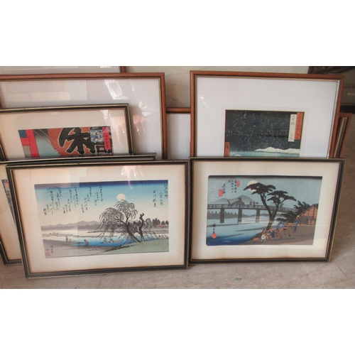 139 - Thirteen Japanese landscape themed prints  mixed sizes  framed