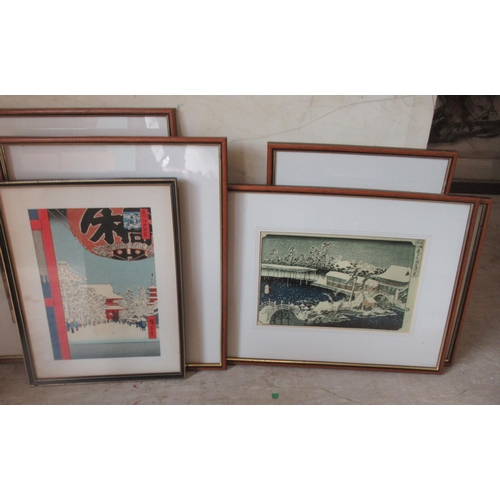 139 - Thirteen Japanese landscape themed prints  mixed sizes  framed