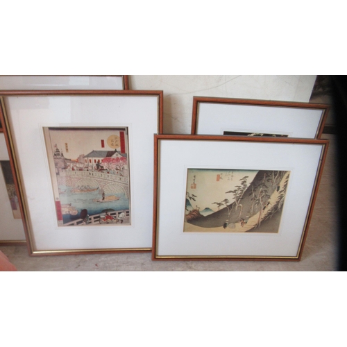 139 - Thirteen Japanese landscape themed prints  mixed sizes  framed