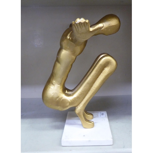 158 - A gilded metal sculpture, a man kneeling with outstretched arms  13