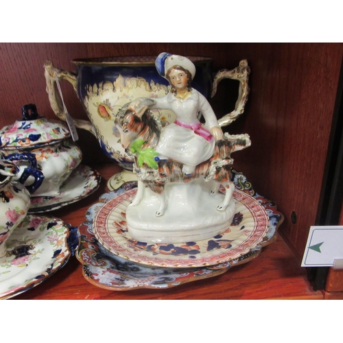 174 - 19thC ceramics: to include a late Victorian English china, twin handled, pedestal vase, decorated wi... 