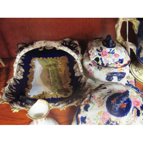 174 - 19thC ceramics: to include a late Victorian English china, twin handled, pedestal vase, decorated wi... 