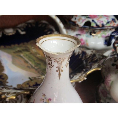 174 - 19thC ceramics: to include a late Victorian English china, twin handled, pedestal vase, decorated wi... 