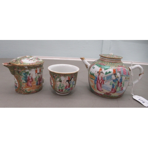 175 - Canton porcelain: to include a teapot, decorated with birds, butterflies and flora 