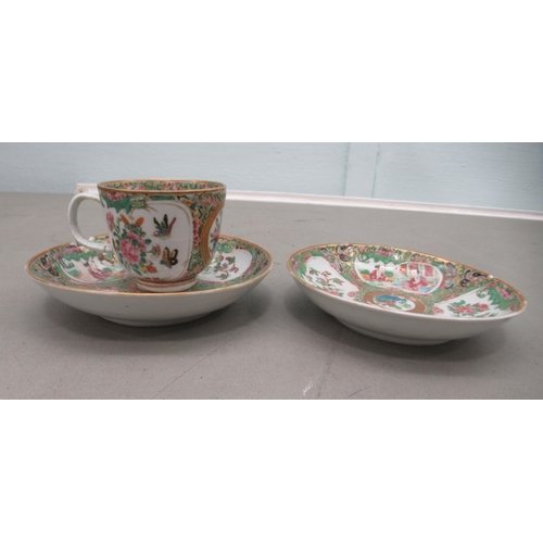 175 - Canton porcelain: to include a teapot, decorated with birds, butterflies and flora 