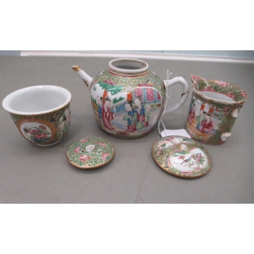 175 - Canton porcelain: to include a teapot, decorated with birds, butterflies and flora 