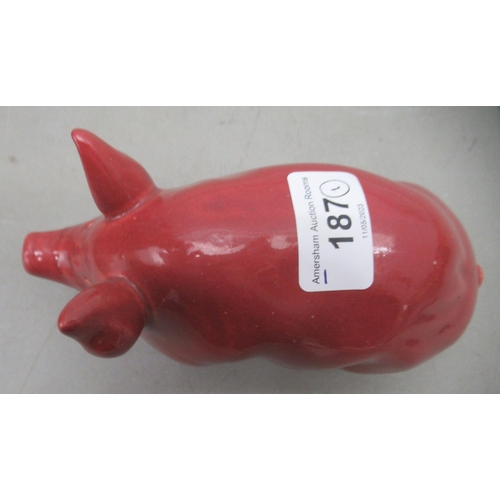 187 - A Wemyss ware red glazed china model pig  4