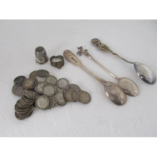 198 - Silver collectables: to include a fiddle pattern condiment spoon  indistinct marks 