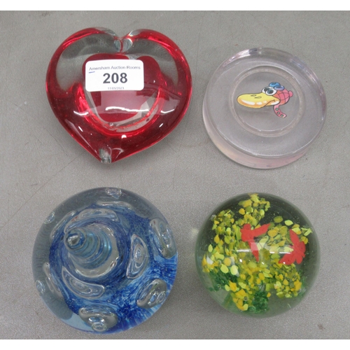 208 - Glass paperweights: to include millefiori designs  mixed sizes