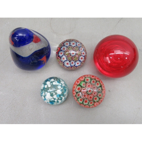 208 - Glass paperweights: to include millefiori designs  mixed sizes