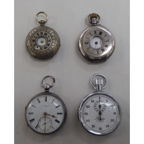 212 - Two silver pocket watches, viz. a non-precious metal example; and a Precista stop watch  mixed ... 