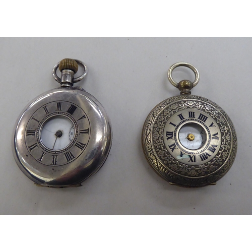 212 - Two silver pocket watches, viz. a non-precious metal example; and a Precista stop watch  mixed ... 