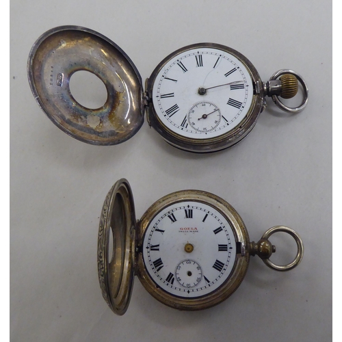 212 - Two silver pocket watches, viz. a non-precious metal example; and a Precista stop watch  mixed ... 