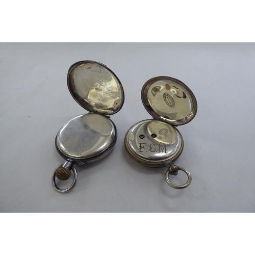 212 - Two silver pocket watches, viz. a non-precious metal example; and a Precista stop watch  mixed ... 