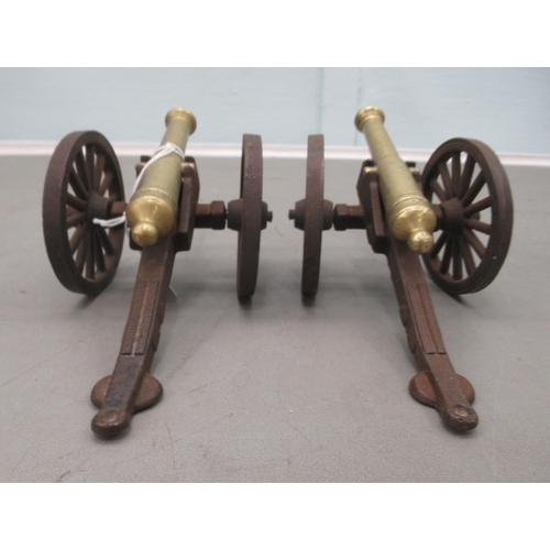 243 - A pair of modern miniature model, cast iron and bronze cannons  4