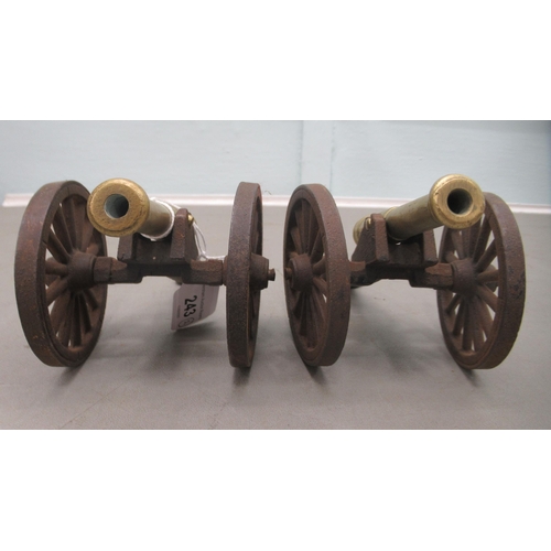 243 - A pair of modern miniature model, cast iron and bronze cannons  4