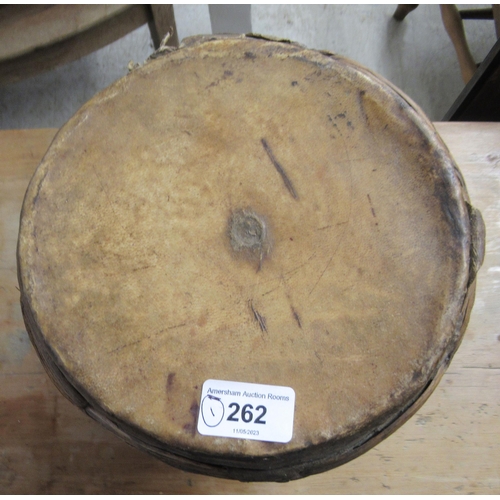 262 - An African carved hardwood, hand-held tribal drum  13