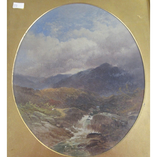 273 - Five variously themed pictures: to include DH Pinder - a mountainous riverscape  watercolour&nb... 