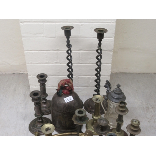 275 - 19thC & later metalware: to include brass candlesticks  largest 8