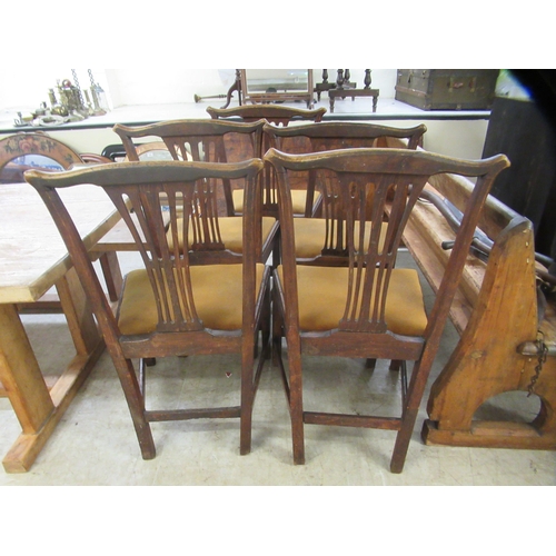 291 - A set of five George III mahogany framed, pierced splat back dining chairs, the drop-in, fabric cove... 