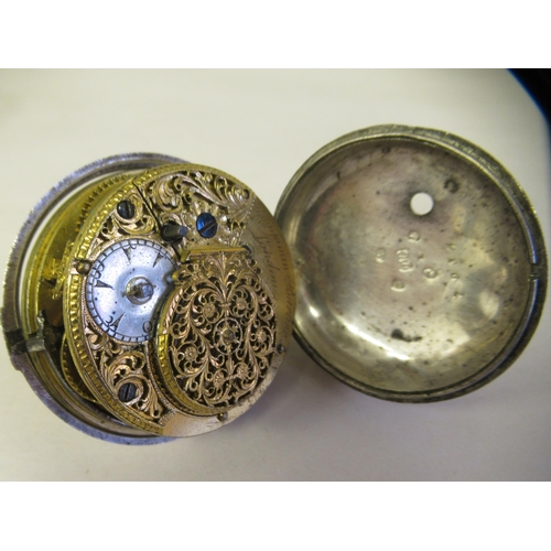 309 - A George III 1792 silver pair cased pocket watch, the movement, No.7935, faced by a white enamel dia... 