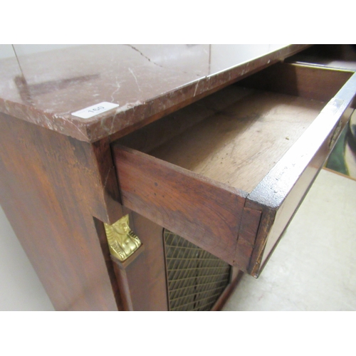 328 - A late Regency mahogany chiffonier with gilded highlights, the mottled iron red marble top over two ... 