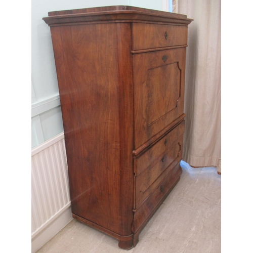 331 - A 19thC Biedermeier inspired mahogany secretaire a'abattant, the platform top over a frieze drawer, ... 