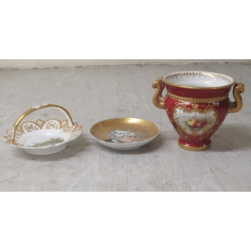 40 - Five items of Worcester and similar china: to include a twin handled, urn design vase with a handpai... 