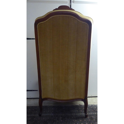 6 - A modern stained beech showwood framed, hall style porters chair, button upholstered in gold coloure... 