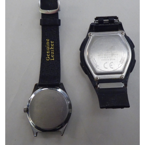 61 - Seven modern wristwatches and a brass cased pocket compass: to include Casio and Ingersol