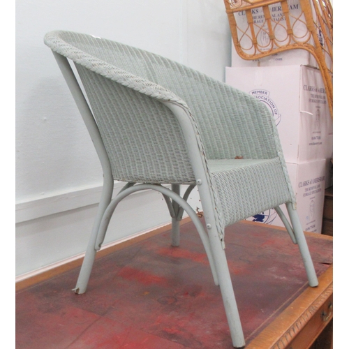 66 - A Lloyd Loom blue painted tub design conservatory chair, raised on splayed legs