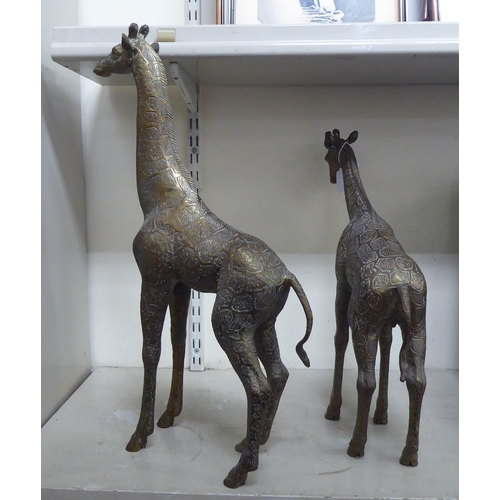 28 - Two similar African brass models, standing giraffes  23