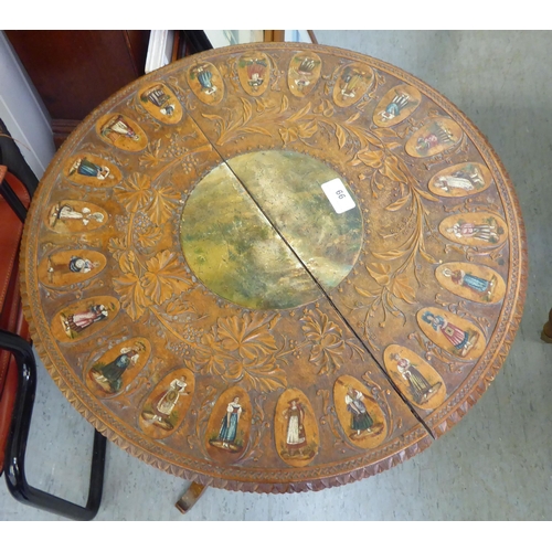 99 - A 20thC Continental fruitwood pedestal table, decorated with painted Renaissance inspired figural vi... 