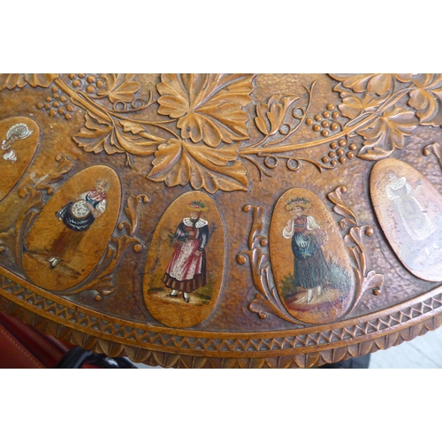 99 - A 20thC Continental fruitwood pedestal table, decorated with painted Renaissance inspired figural vi... 