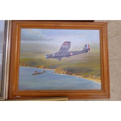 102 - Seven framed works by J Edis - RAF aircraft related  mainly oils on board  largest 23