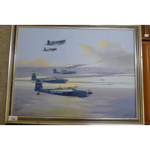 102 - Seven framed works by J Edis - RAF aircraft related  mainly oils on board  largest 23