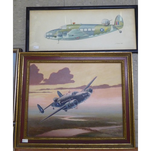 102 - Seven framed works by J Edis - RAF aircraft related  mainly oils on board  largest 23