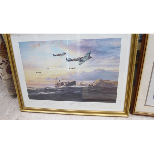 110 - Six framed aviation themed prints: to include after Robert Taylor - 'Home Run'  Limited Edition 721/... 