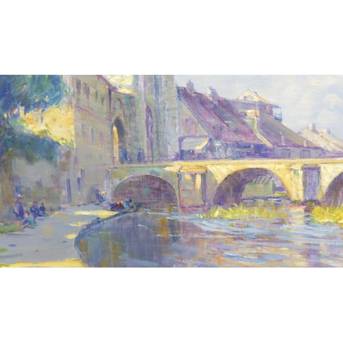 149 - Augustus William Ennes - a city riverscape  oil on panel  bears a signature  14