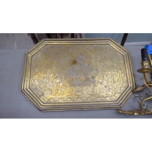 163 - 19thC and later metalware: to include an ornately cast brass mirrored frame  14