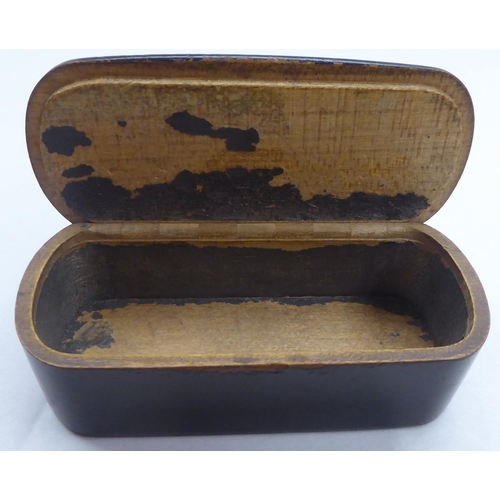 164 - An early 19thC oval tortoiseshell snuff box, the three-quarters hinged lid with yellow metal mounts;... 